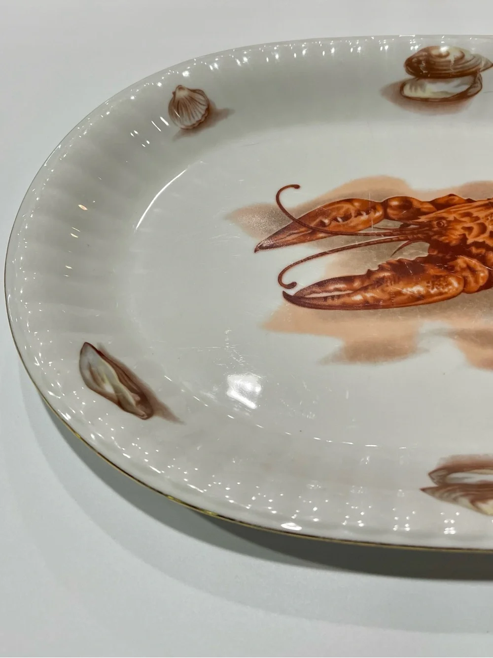 Vintage Wawel Polish Porcelain Lobster 15” Oval Platter Beveled Edge RARE